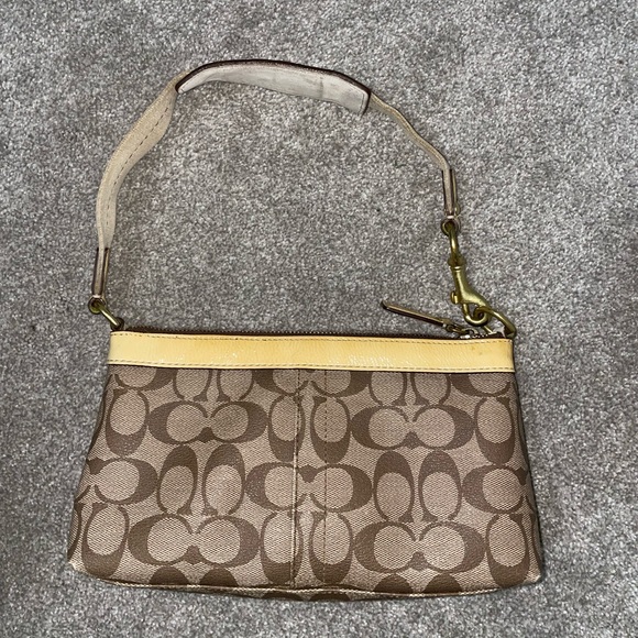 Coach Heritage Stripe Demi Small Handbag Brown & White Y2K Horse & Carriage Logo - Picture 2 of 7